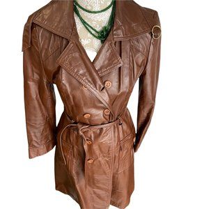 Vintage Union Made Long Leather Women's Jacket with Belt.